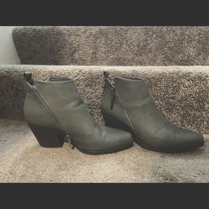 Womens booties, grey, snake skin texture on back side